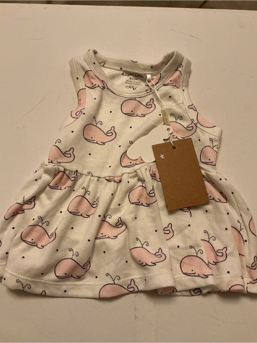 Angel Dear Cream Knit Dress with Pink Whale Print
